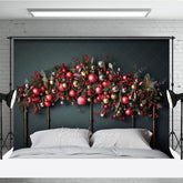 Lofaris Christmas Headboard Photography Backdrop Red Gold and Silver Ornament Garland Elegant Holiday Bedroom Photo Prop